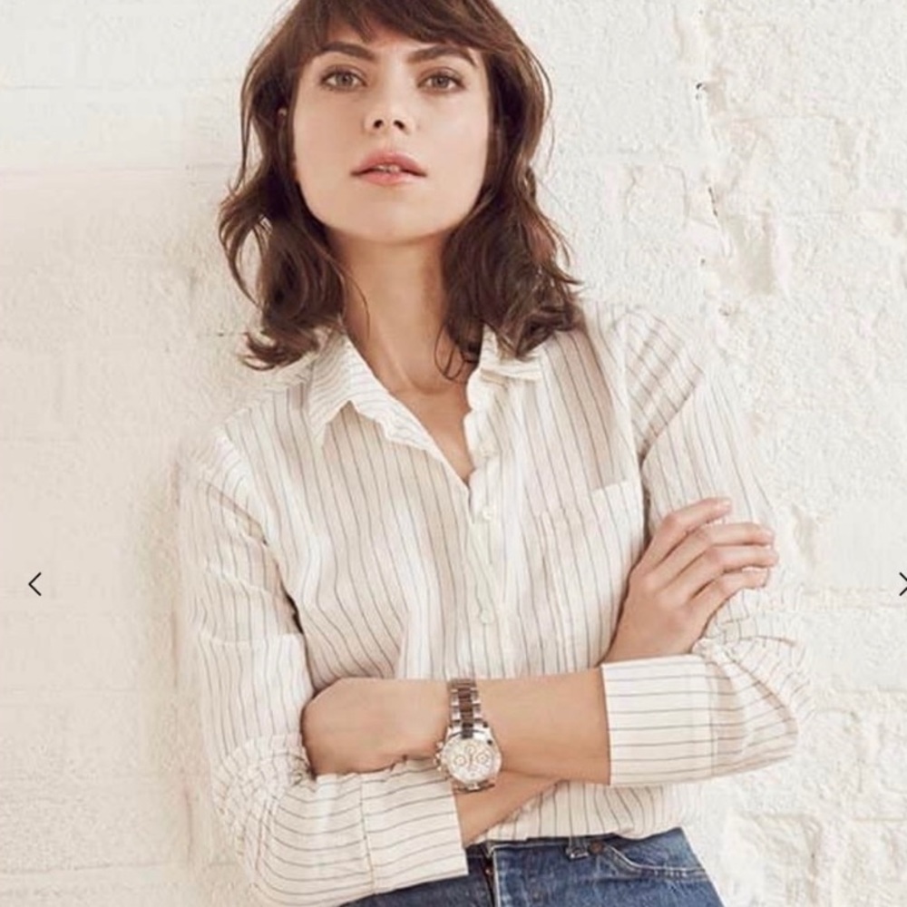 Reformation White Blouse Button Pin Stripe
